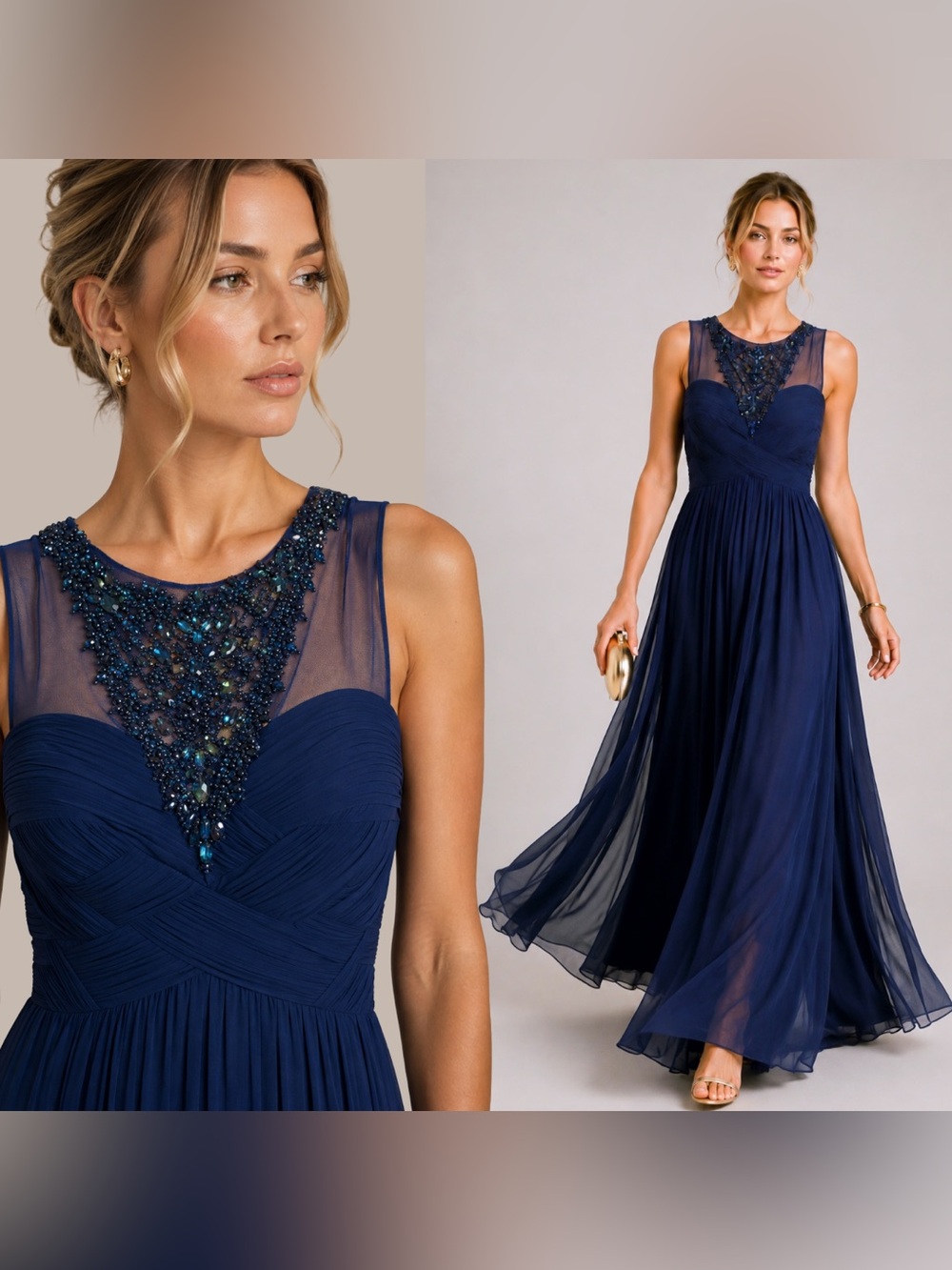 JS Collections Navy Beaded Illusion Maxi Dress Gown Wedding Guest Bridesmaid 6